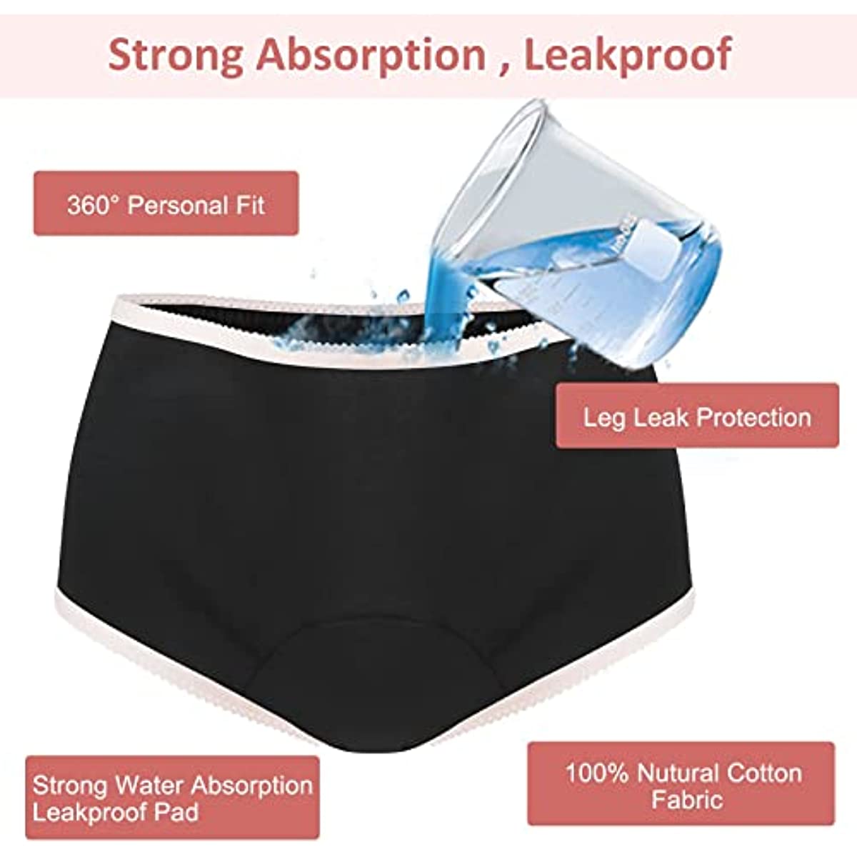Incontinence Underwear for Women Washable Super Absorbency Urinary  Incontinence Briefs 6pcs