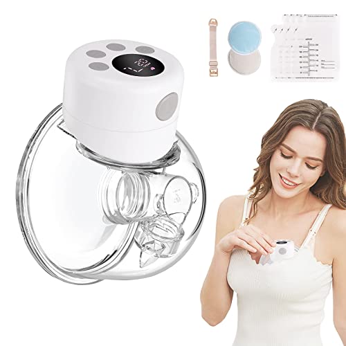 Wearable Breast Pump Hands Free Portable Electric Breastpump Pain Free Rechargeable Milk Pump, with LCD Screen Massage and Memory Mode