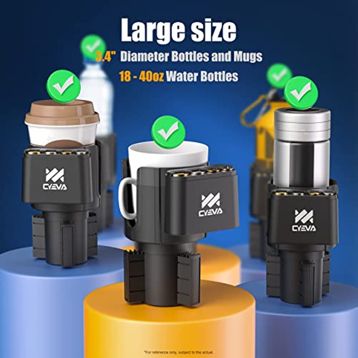 Car Cup Holder Expander with Coin Holder Offset Adjustable Base Fits Most Bottle Diameter in 3.4"-4"