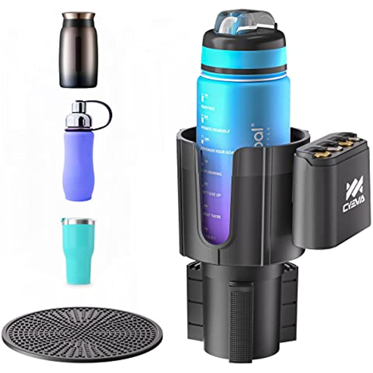 Car Cup Holder Expander with Coin Holder Offset Adjustable Base Fits Most Bottle Diameter in 3.4"-4"