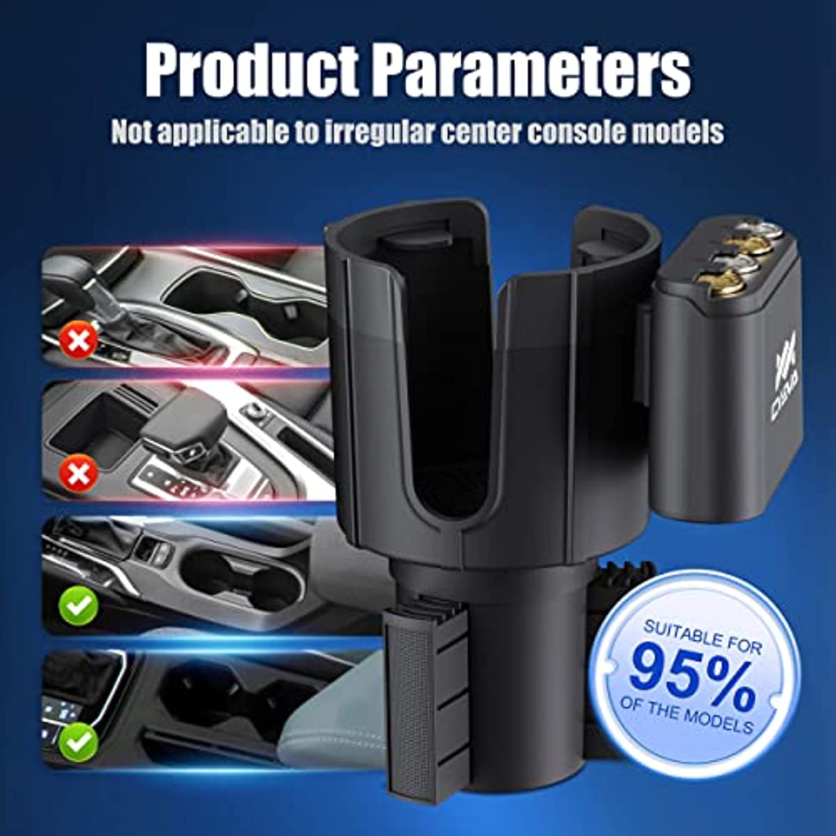 Car Cup Holder Expander with Coin Holder Offset Adjustable Base Fits Most Bottle Diameter in 3.4"-4"