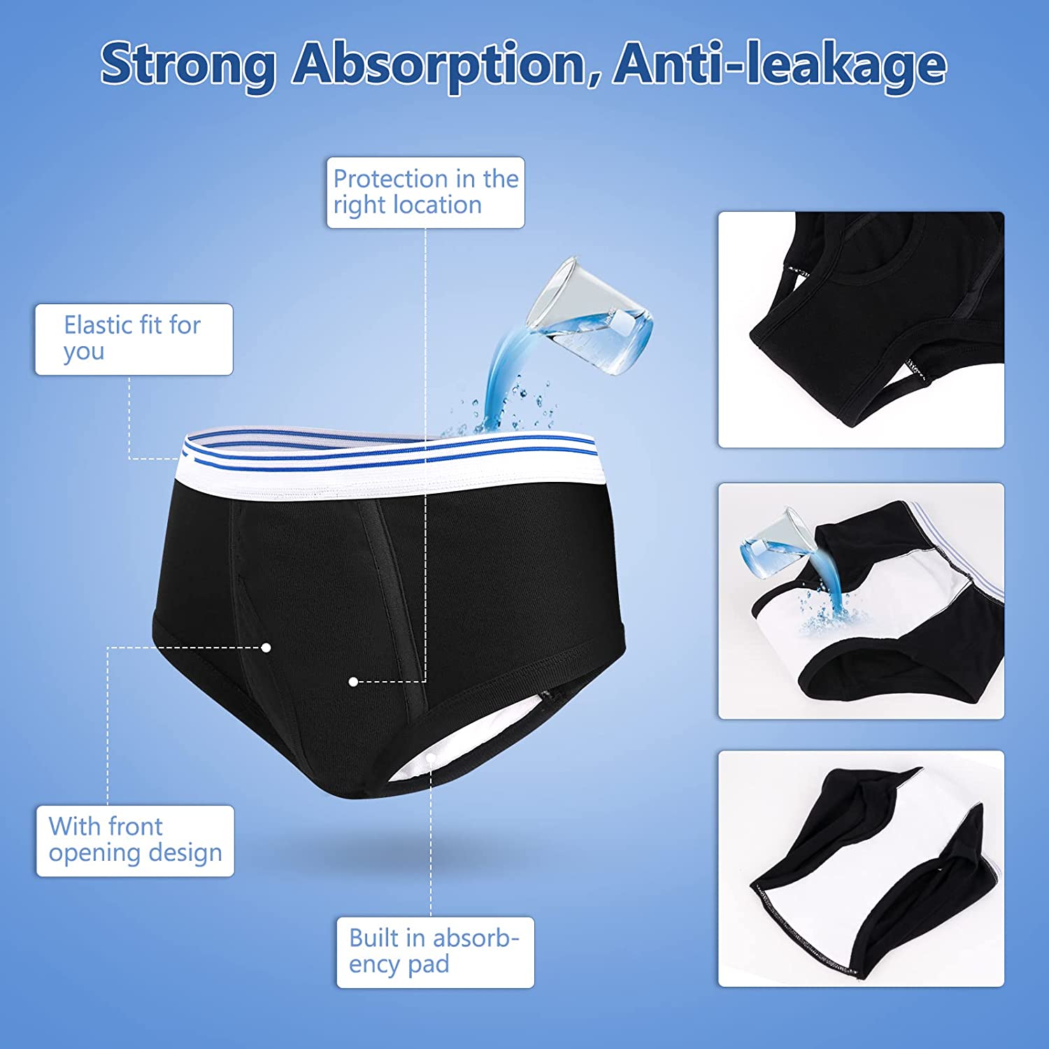 Mens Incontinence Underwear Leakproof Reusable Heavy Absorbency