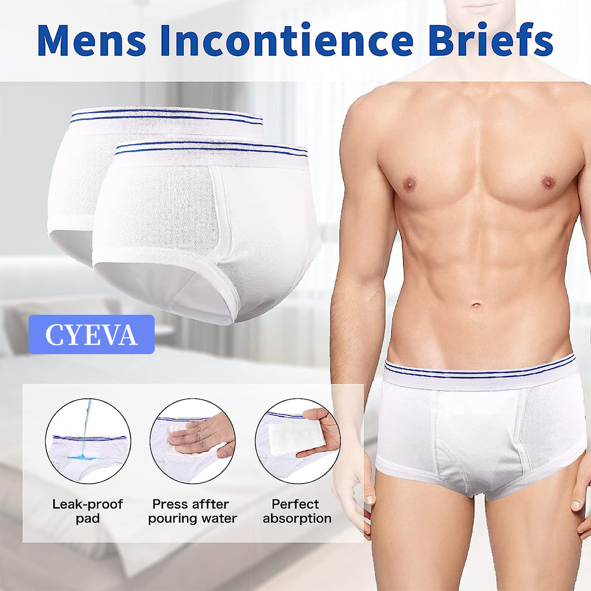CYEVA Pants, absorbent, for incontinents, Men Incontinence Underwear, 2  Pack Men's Incontinence Underwear with Built in Absorbent Pad Surgical
